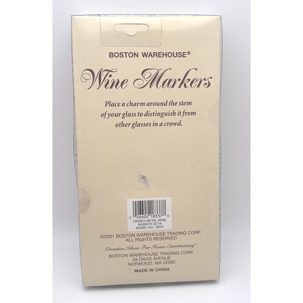 Boston Warehouse Wine Markers Set of 6 Metal Drink Charms Vintage 2001 18337 - Picture 2 of 2